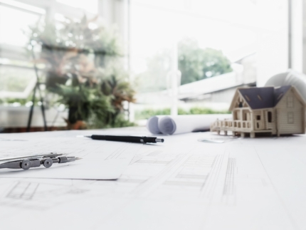Image of engineering objects on workplace top view.Construction concept. Engineering tools.Vintage tone retro filter effect,soft focus(selective focus)