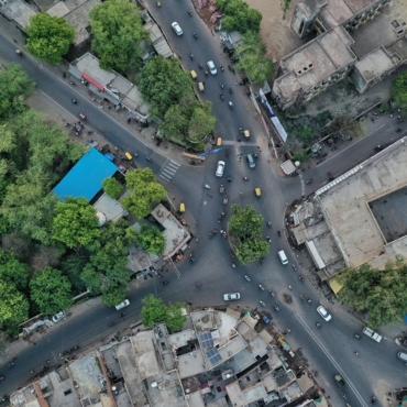 An aerial shot of Agra city, densely-populated district