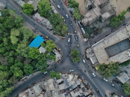 An aerial shot of Agra city, densely-populated district
